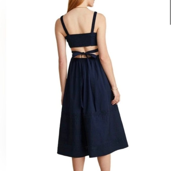 Vineyard Vines Navy Poplin Lace Insert Midi Dress - Picture 3 of 6